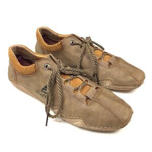 Salkin Leather Athletic Lace Up Tan Orange Sneaker Shoes Men EU 43 US 9.5